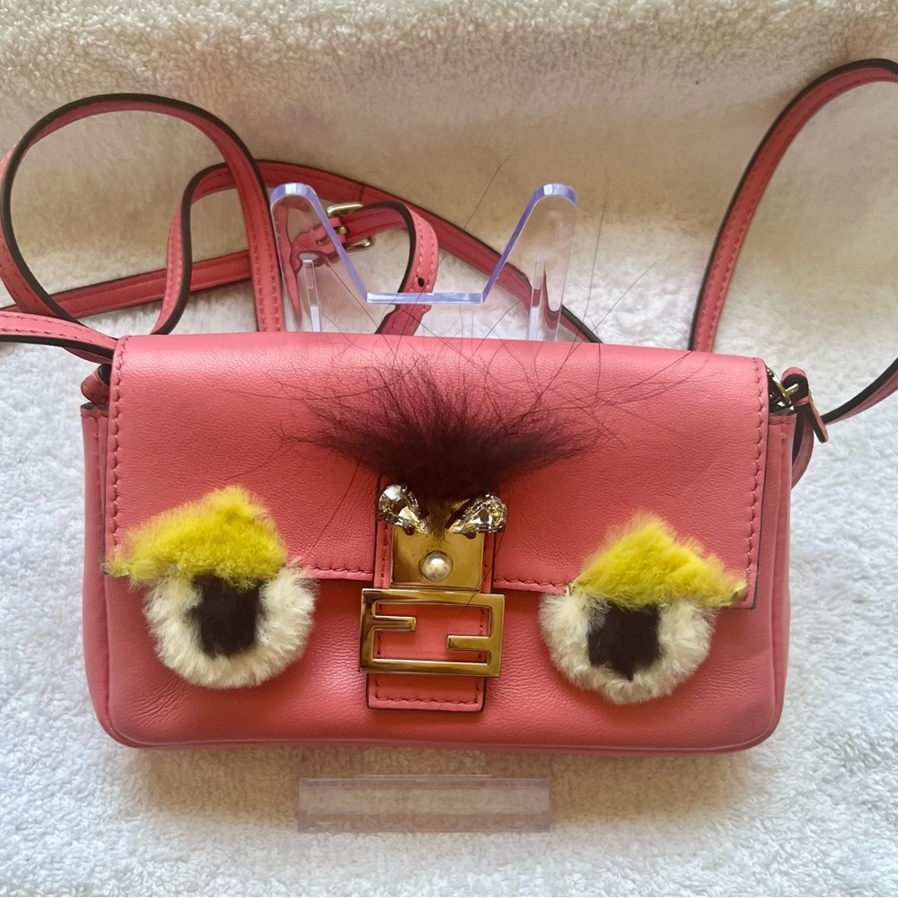 Authentic Fendi Pink Mini Crossbody Bag with Monster Eyes